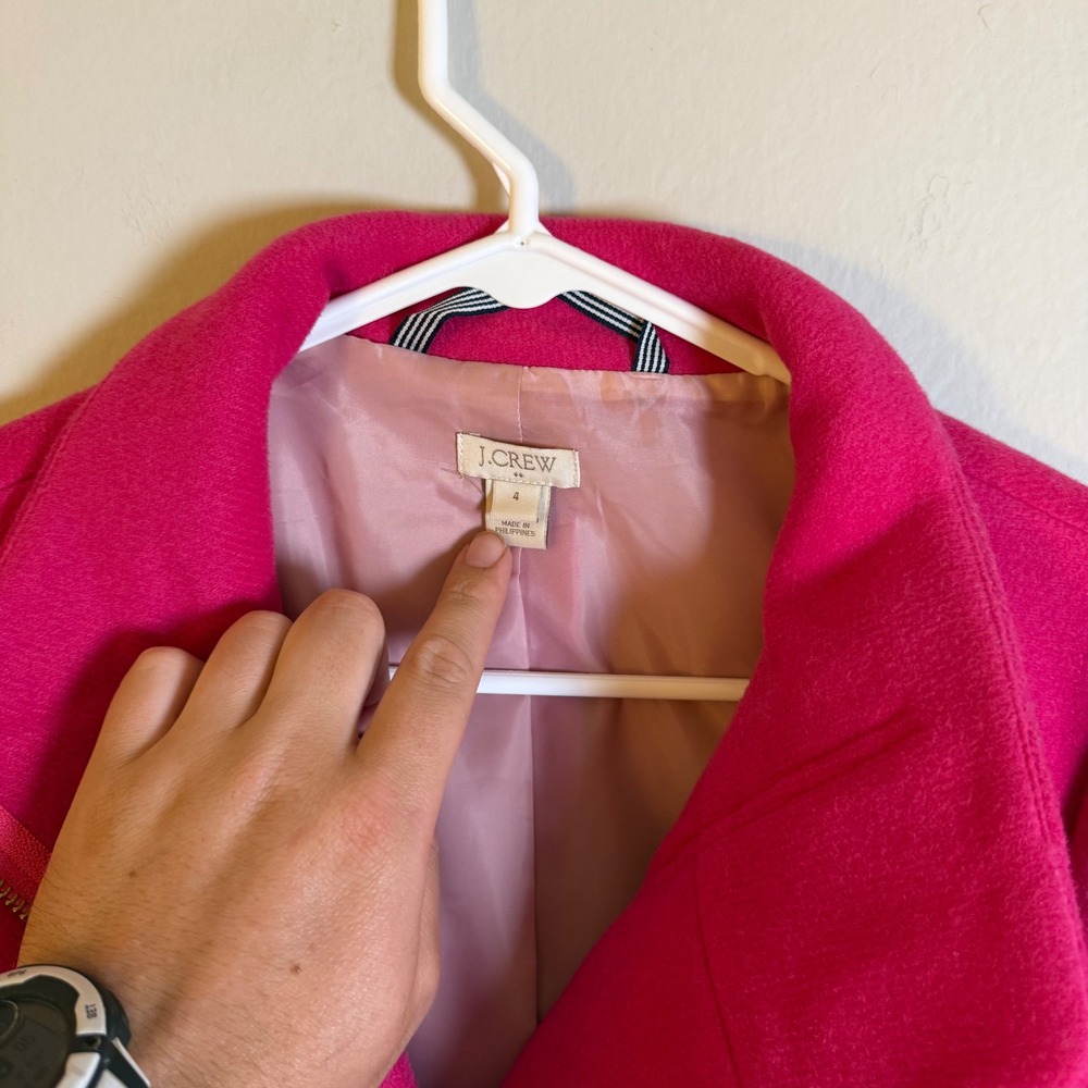 J.Crew Pink Wool Blend Lodge Coat Asymmetric Zip F5325 Womens Size 4 FA17 - Picture 2 of 7